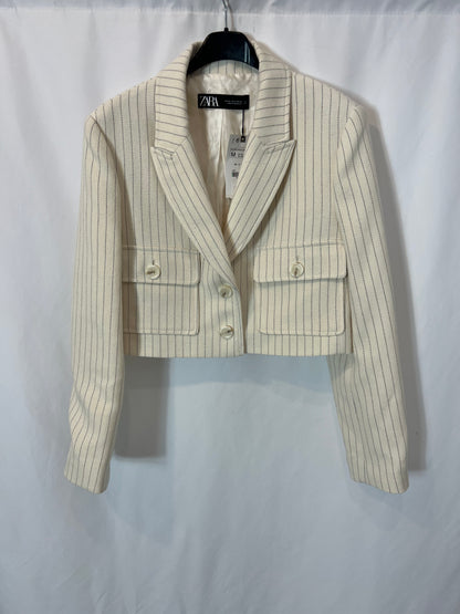 ZARA. Chaqueta beige rayas T.m