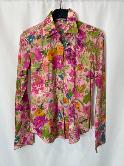 ETRO. Camisa flores rosas T.40(xs)