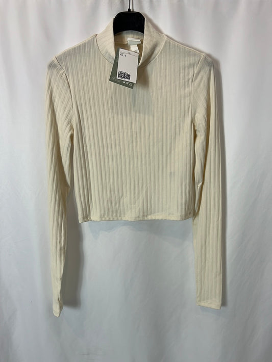 H&M. top beige canalé T.s