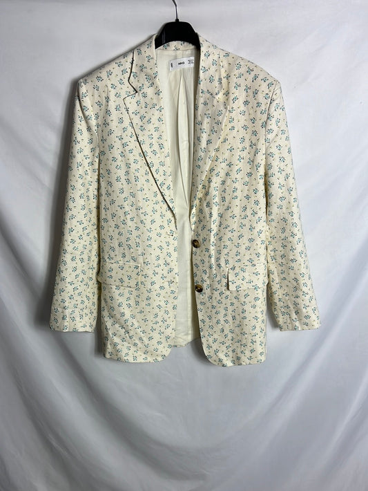 MANGO. Blazer beige lino  flores oversized T.xs