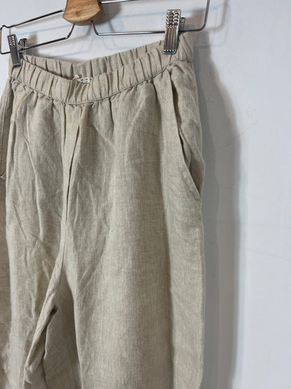 OYSHO. Pantalón lino ancho beige T.xs