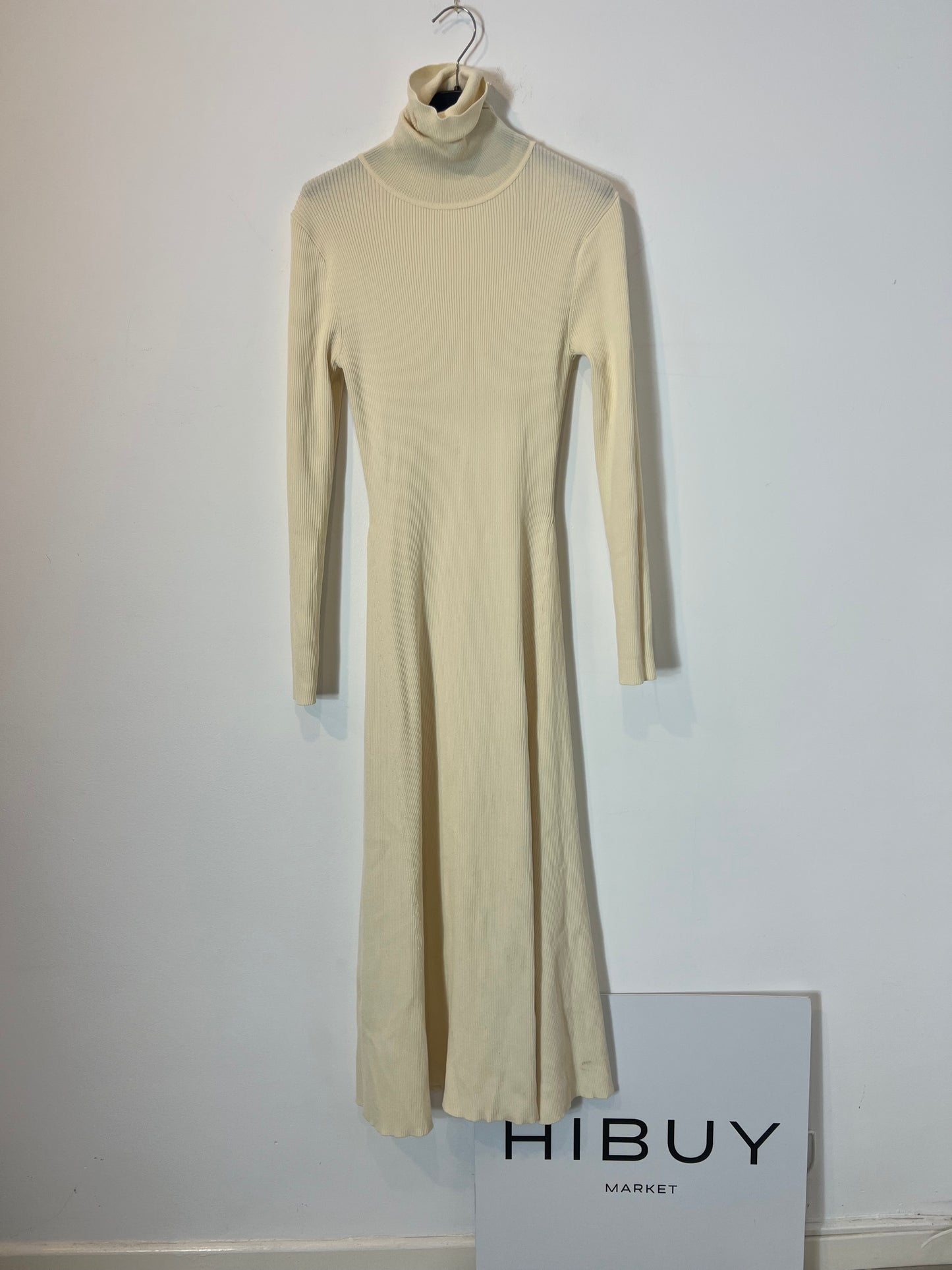 ZARA. vestido largo beige canalé T.m