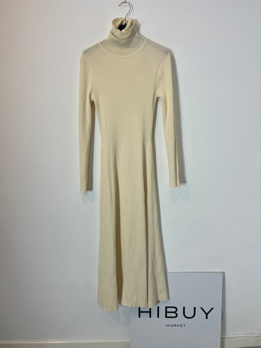 ZARA. vestido largo beige canalé T.m