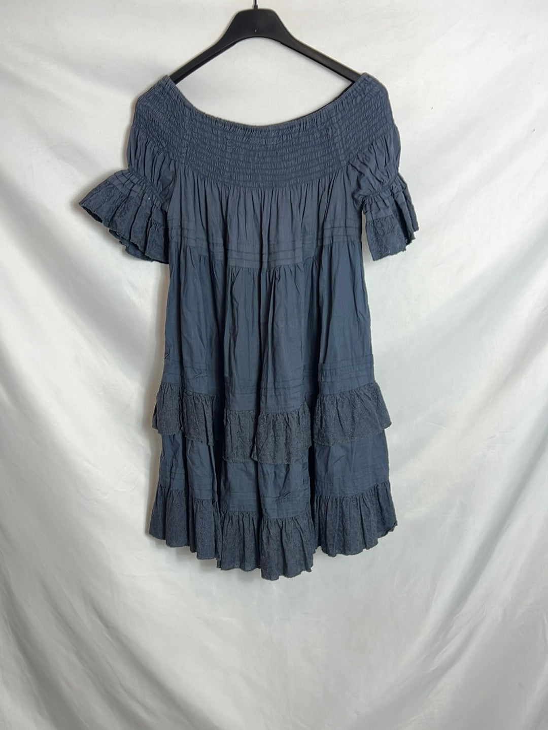 BANJHARA. Vestido corto azul volantes. TU (s/m)