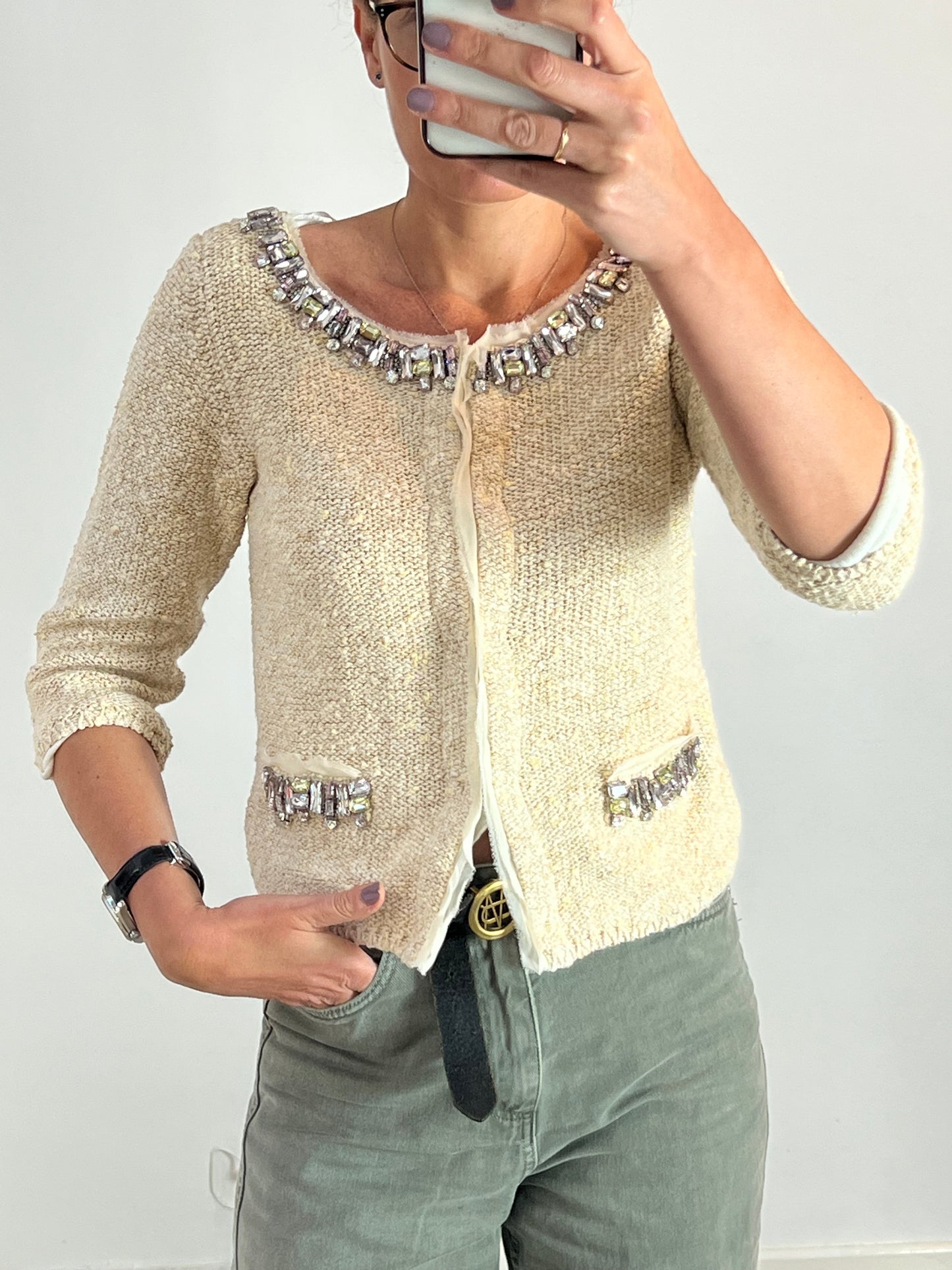 NENETTE. Chaqueta punto tweed abalorios T.xl