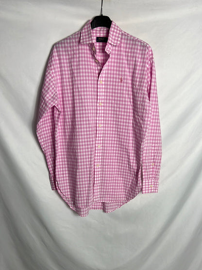 POLO RALPH LAUREN. Blusa cuadros vichy rosas. T 4 (XL)