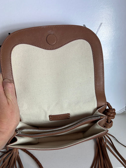 MALABABA. Bolso piel mini marrón flecos