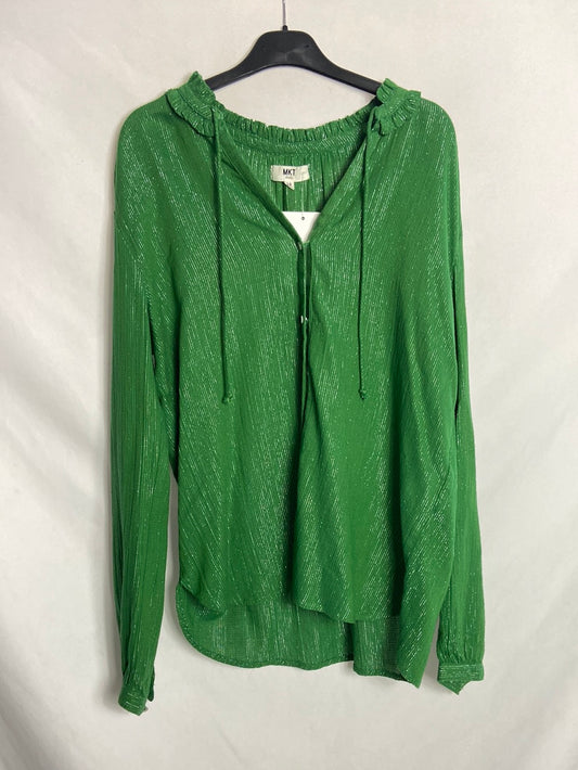 MKT.Blusa verde fluida con rayas metalizadas T.38 (tara)