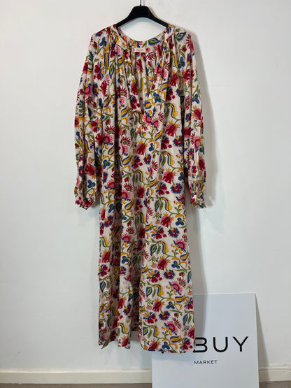 BUGANVILIA. Vestido largo blanco flores rojas T.3xl