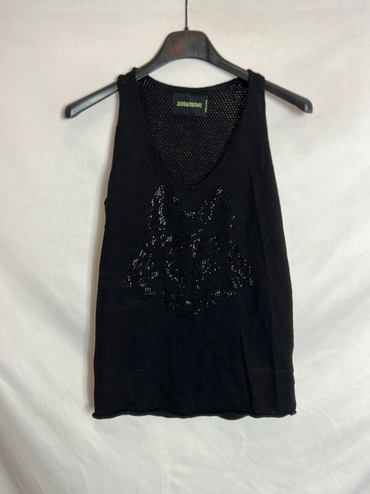 ZADIG&VOLTAIRE. Top negro lana detalle pedrería. T S