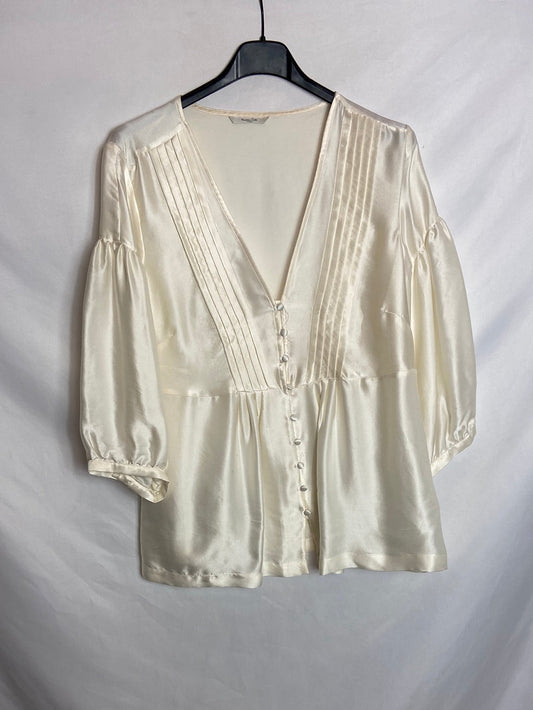 MASSIMO DUTTI. Blusa beige satinada T.U (M)