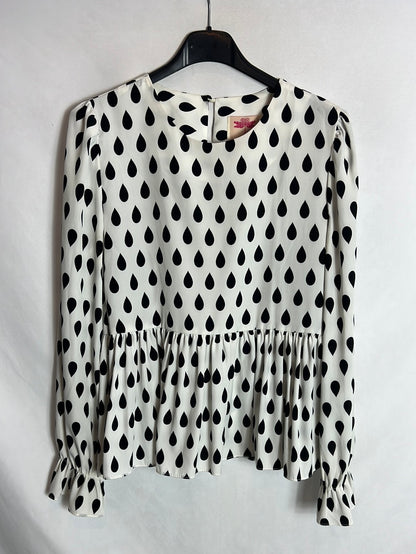 RN LONDON. Blusa blanca estampada. T S