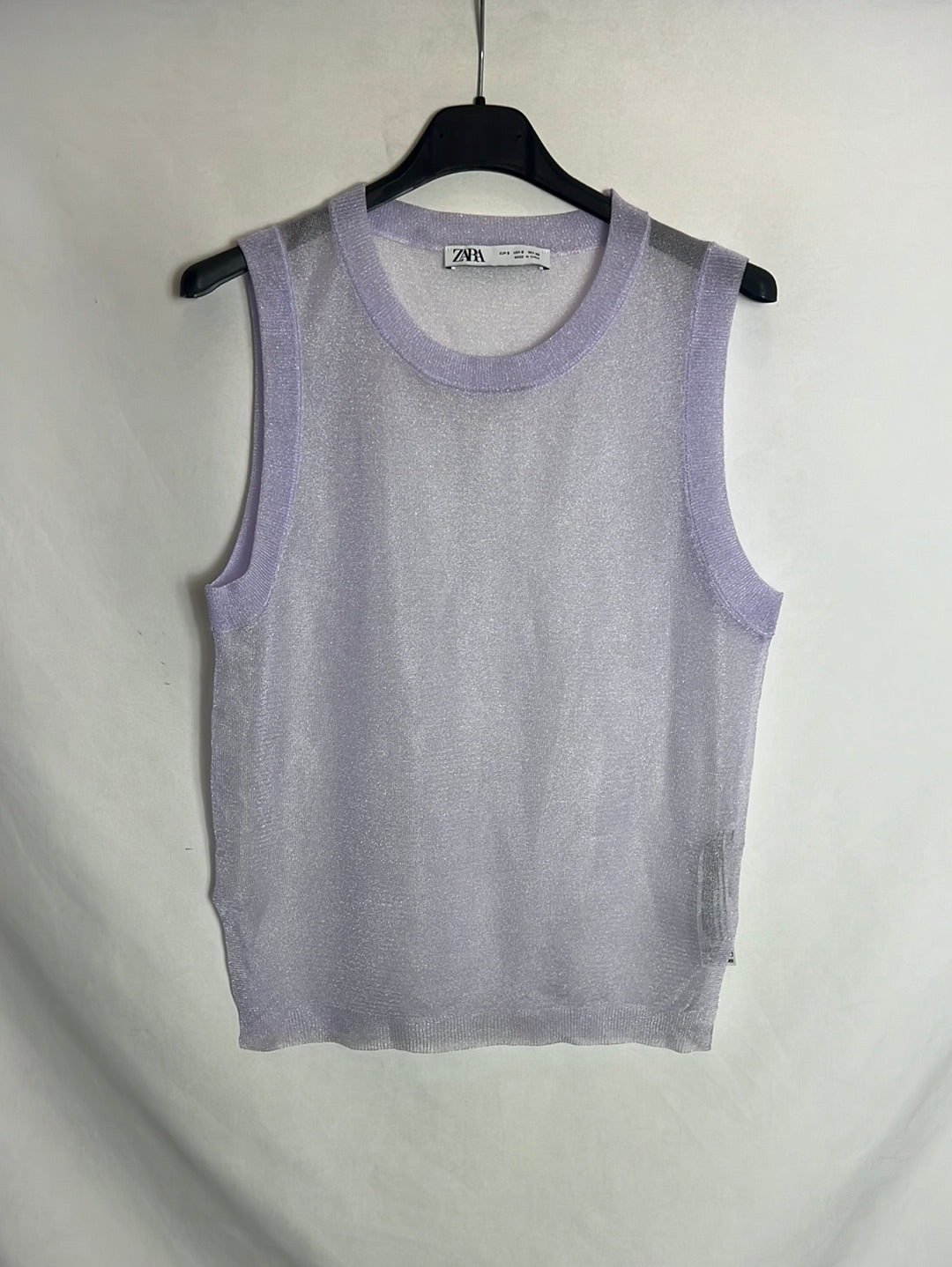 ZARA. Top morado semitransparente brillo. T S