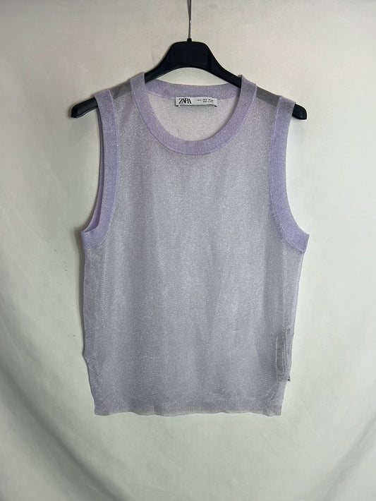 ZARA. Top morado semitransparente brillo. T S