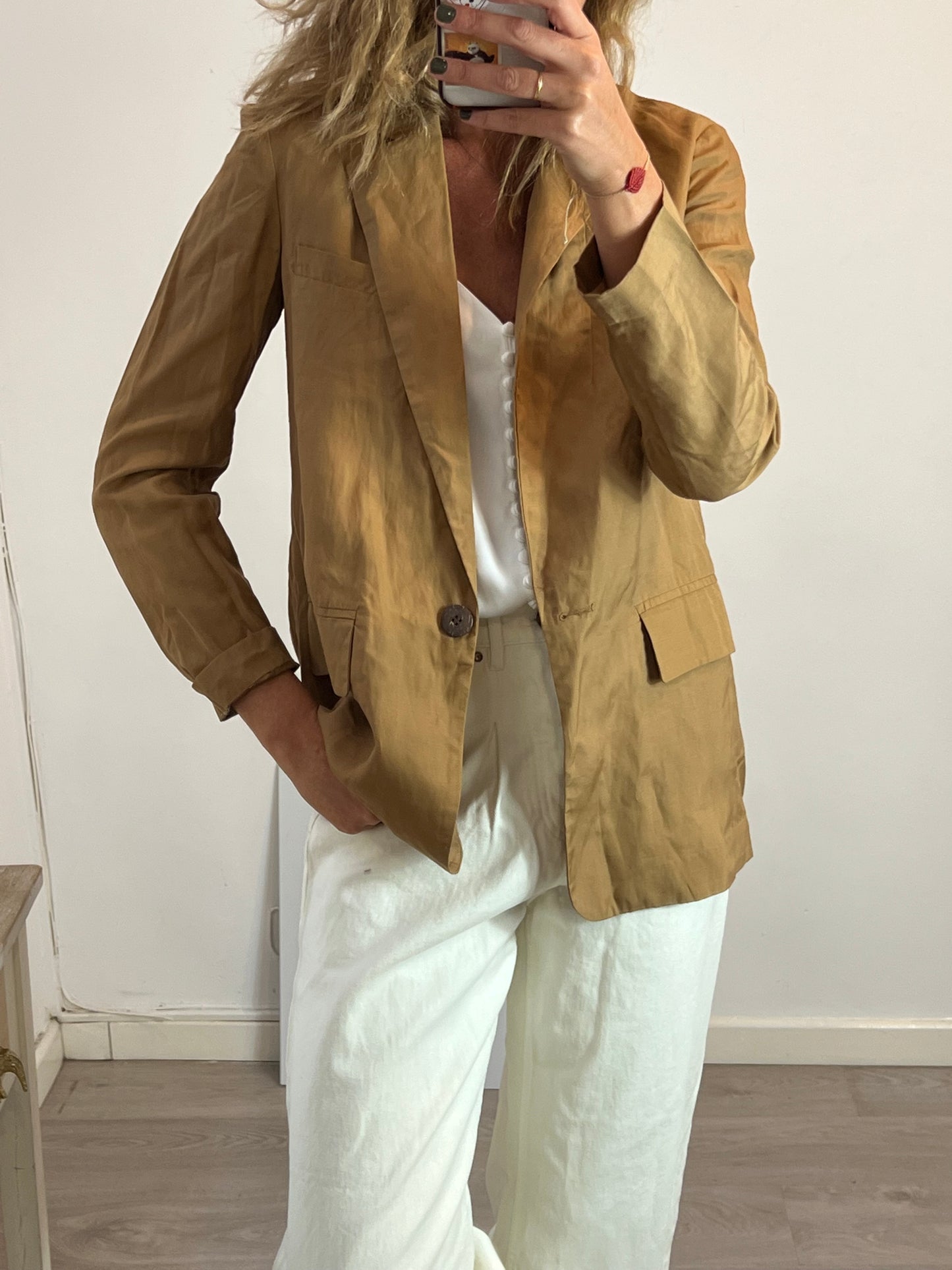 ZARA. Blazer camel fluida con Lino T.xs