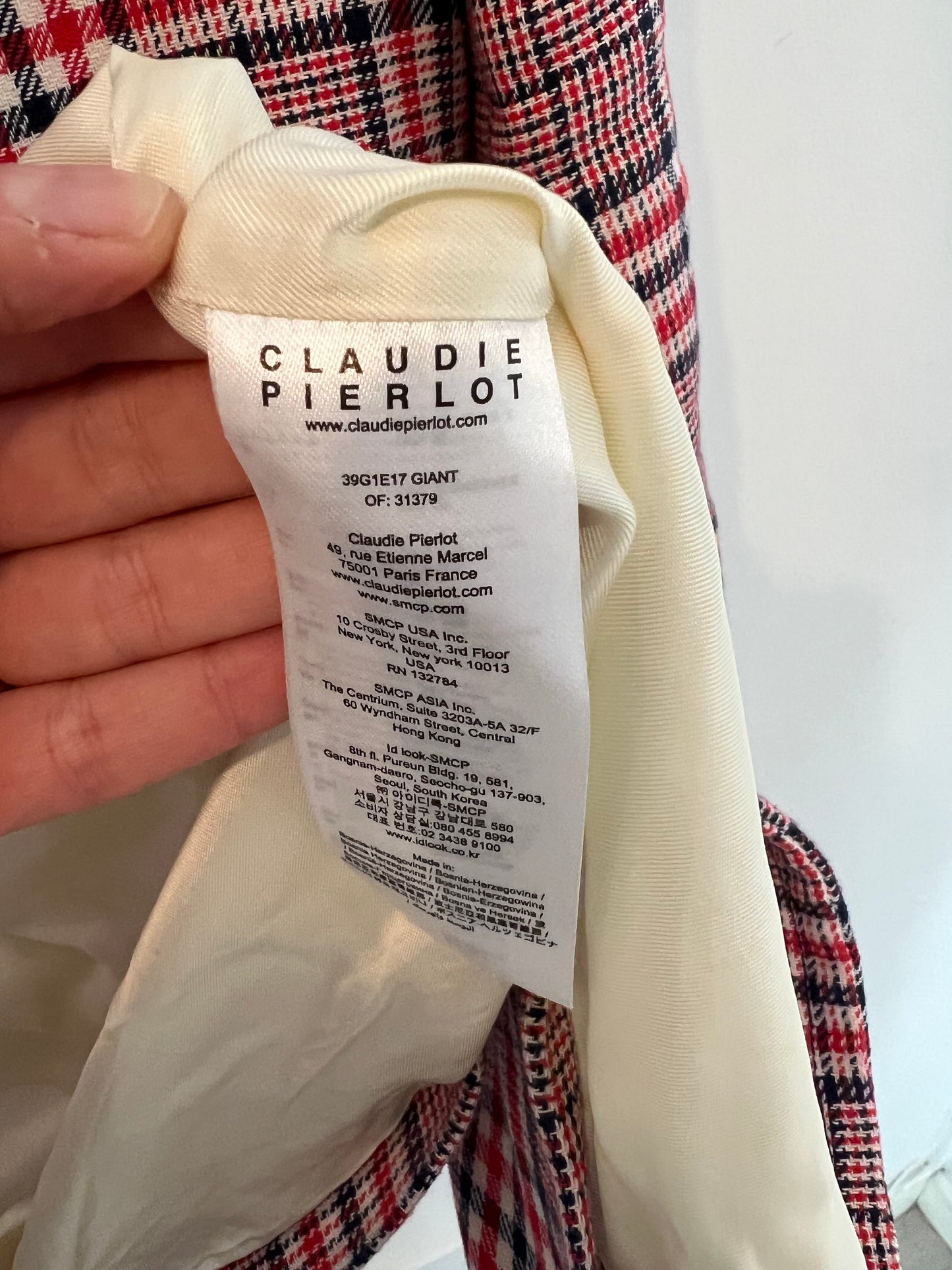 CLAUDIE PIERLOT. Abrigo fino cuadros. T S