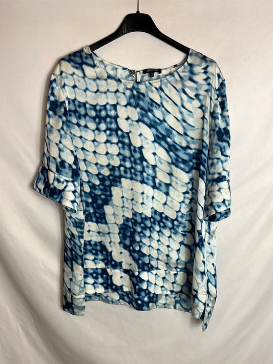 MIRTO. Blusa fluida azul y blanca T.48