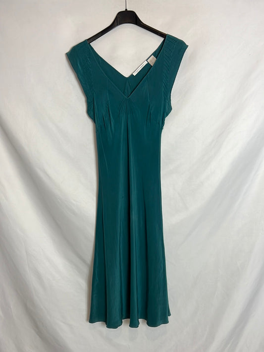 CÔTE FEMME. Vestido midi seda verde agua. T 36