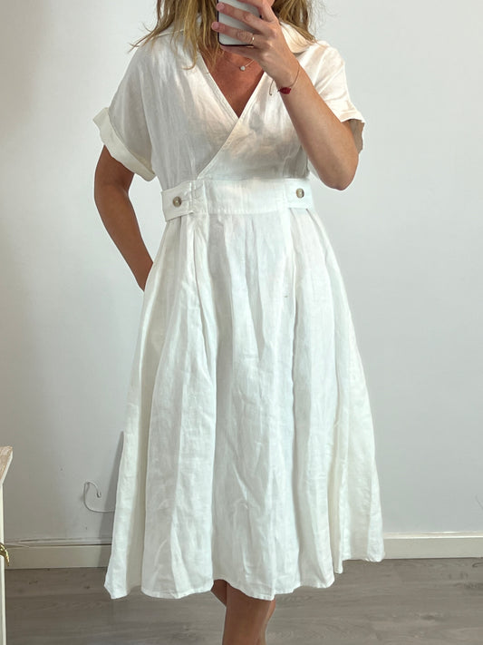 BANANA REPUBLIC. Vestido midi algodón blanco. T XS