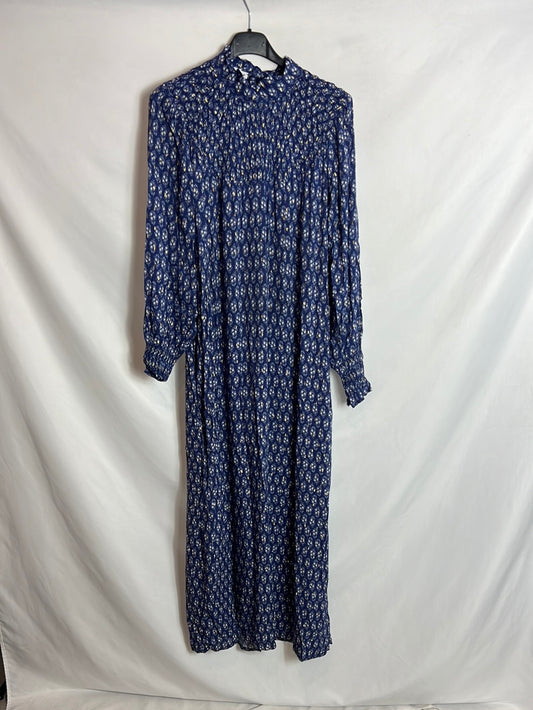 MAGNOLYA. Vestido midi azul hilos dorados. T0(XS/S)