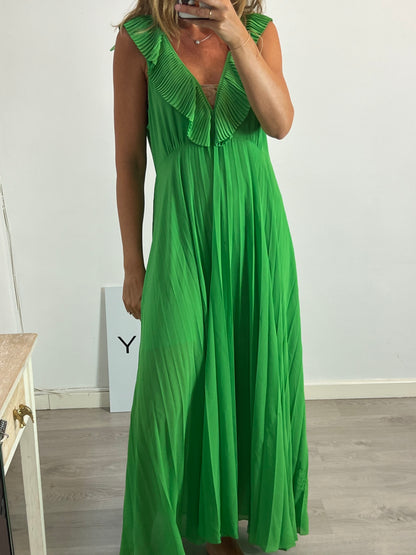 ZARA, Vestido verde plisado T.xl