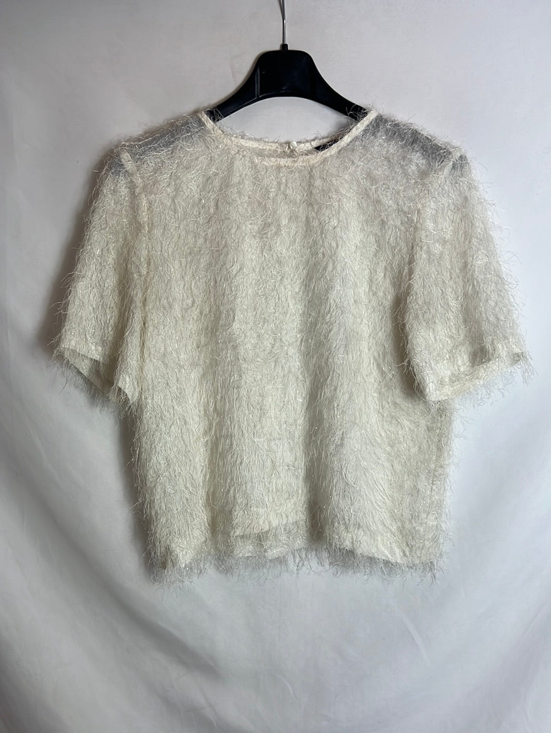 ZARA. Top blanco textura hilos brillo. T M