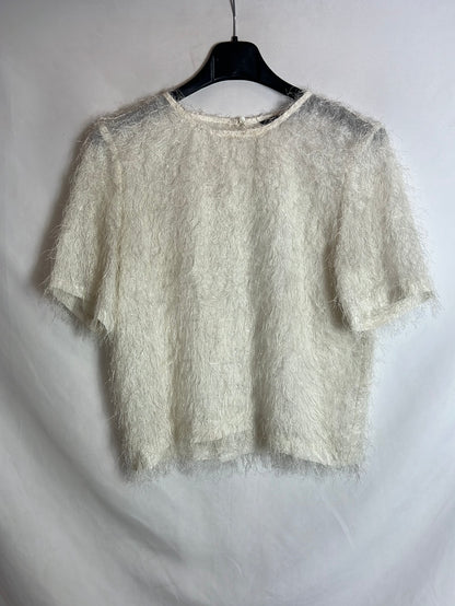 ZARA. Top blanco textura hilos brillo. T M