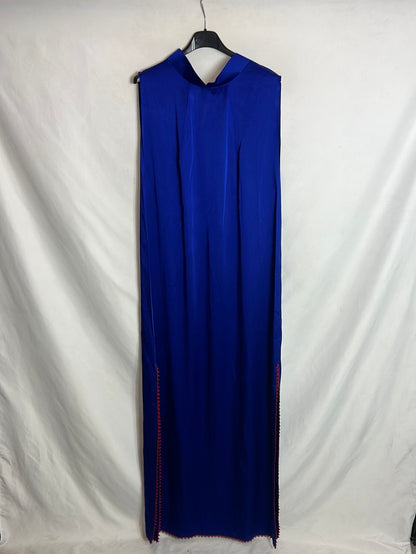 LALY. Vestido largo azul satinado aperturas. T M