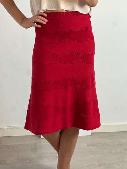 ANAUVE. Falda midi roja lana T.40