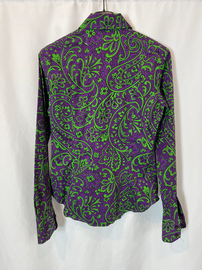 ETRO. Camisa morada flores verde T.40(xs)