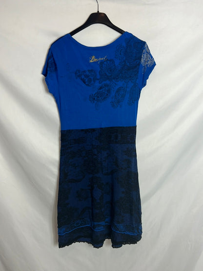 DESIGUAL. Vestido corto azul estampado. T M