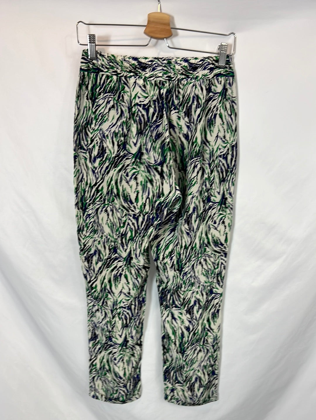 STELLA McCARTNEY. Pantalón seda estampado azules y verdes. T 36