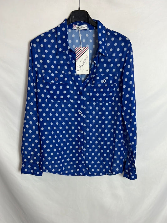 FASHION. Blusa azul semitransparente. T 16(S)