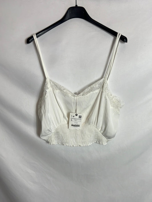 ZARA. Top lencero bianco crop. T L