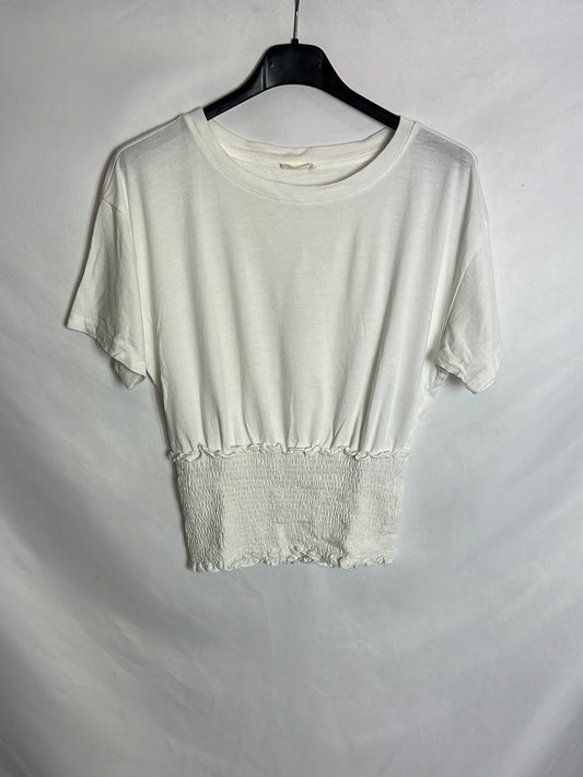 STRADIVARIUS . Camiseta blanca fruncidos. T S