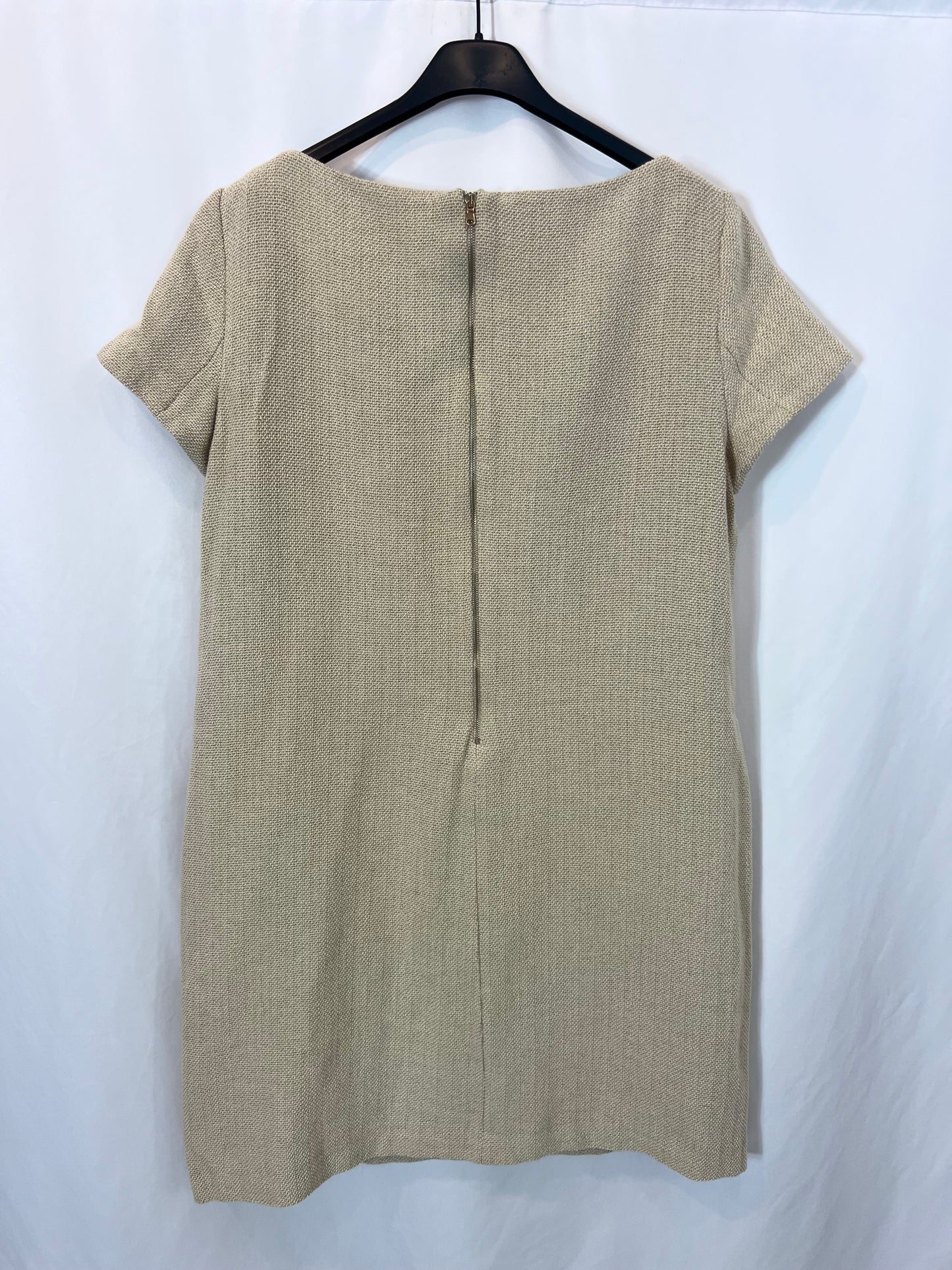 MASSIMO DUTTI. Vestido corto beige algodón. T 42