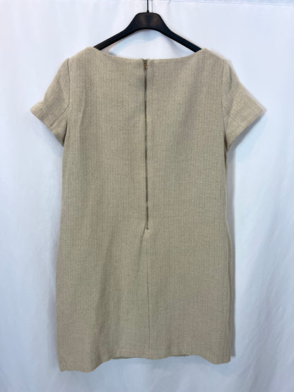 MASSIMO DUTTI. Vestido corto beige algodón. T 42