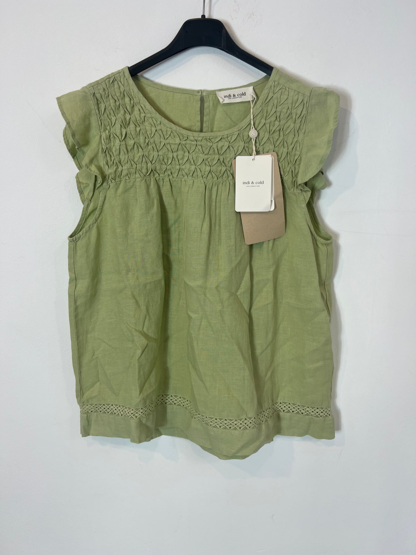 INDI & COLD. Top textura verde sin magas. T M