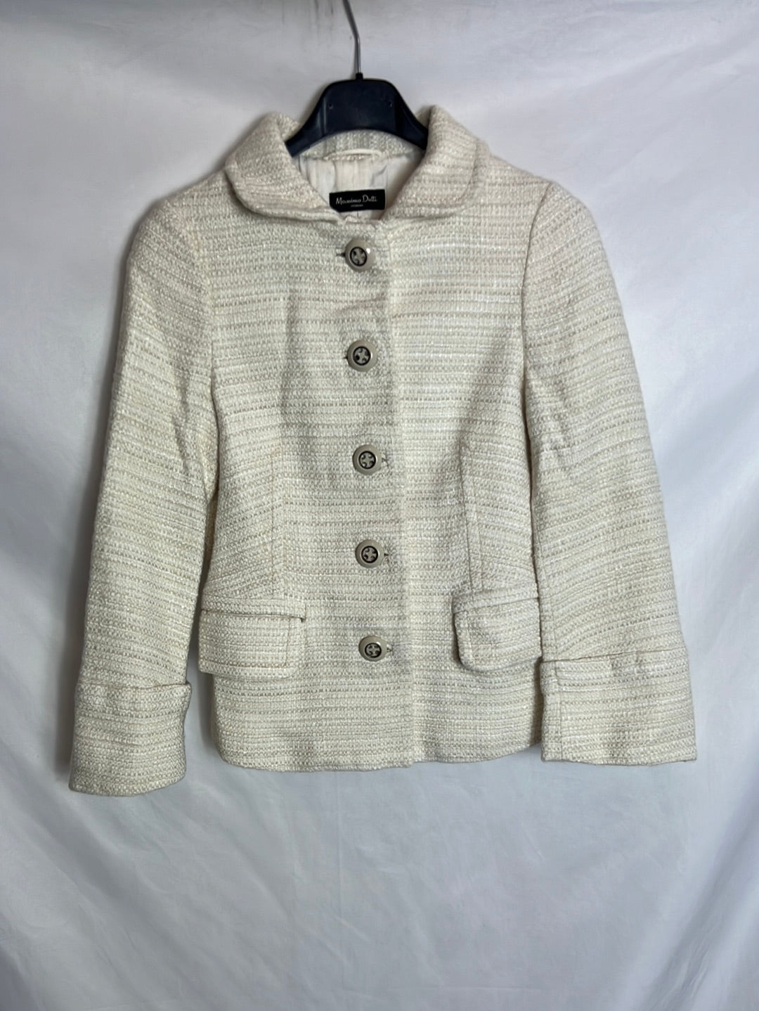 MASSIMO DUTTI. Chaqueta beige tweed entallada. T 36