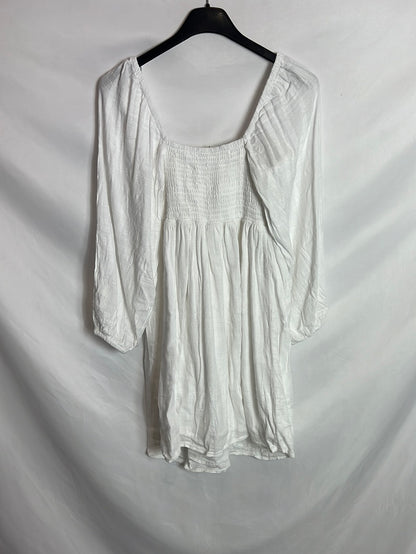 PULL&BEAR.Vestido corto blanco doble textura T.XS