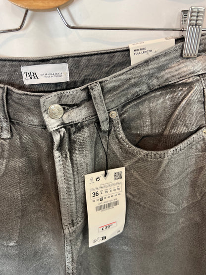 ZARA. Denim recto textura metalizada. T 36