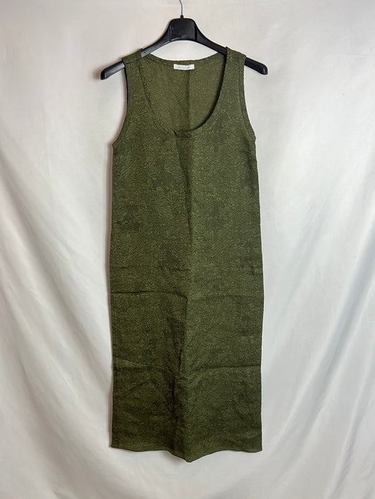 MARLOTA. Vestido verde seda con textura. T 36