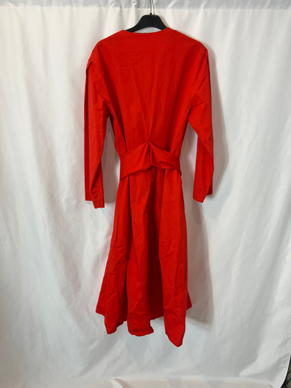 ZARA. Vestido rojo midi lazada. T S