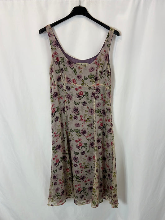 BLUNAUTA. Vestido midi seda flores. T 40