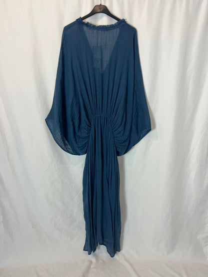 ZARA. Vestido azul fruncidos. T S