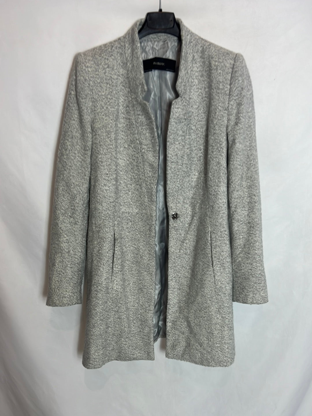 ZARA. Abrigo/ chaqueta larga gris jaspeado. T M