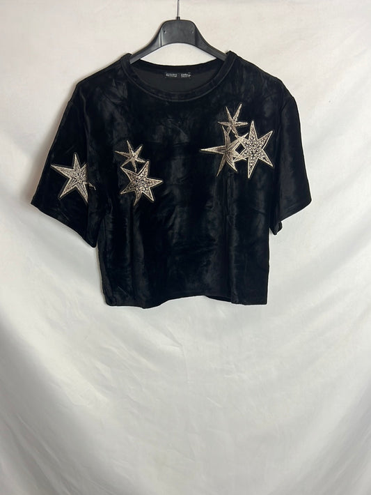 ZARA. Top negro terciopelo estrellas. T S