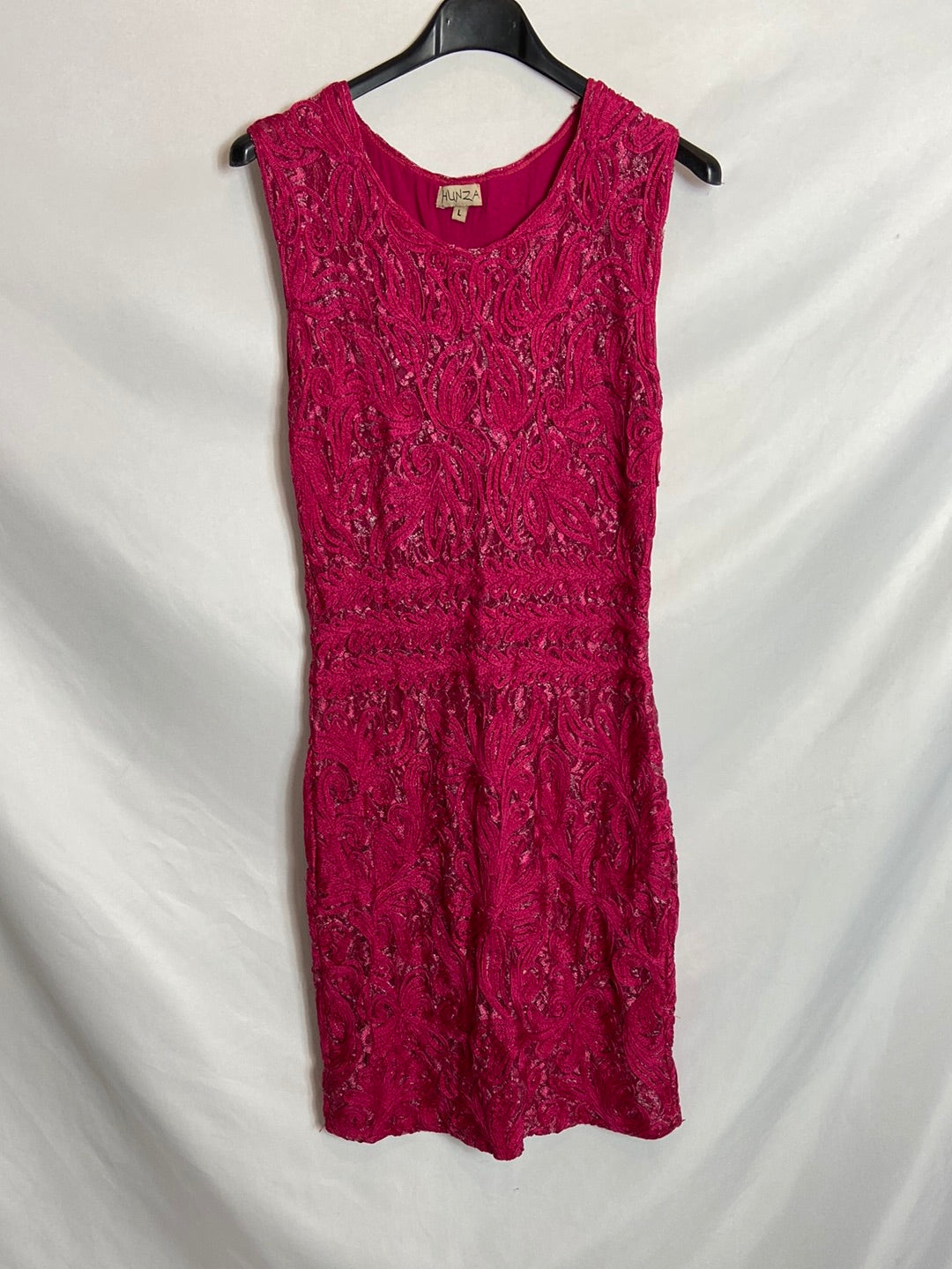 HUNZA. Vestido rosa doble textura T. L (S)