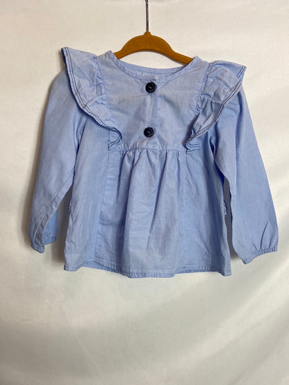 ZARA. Vestido azul volantes T. 12-18 meses