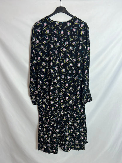 BIMBA Y LOLA. Vestido negro midi estampado. T XS